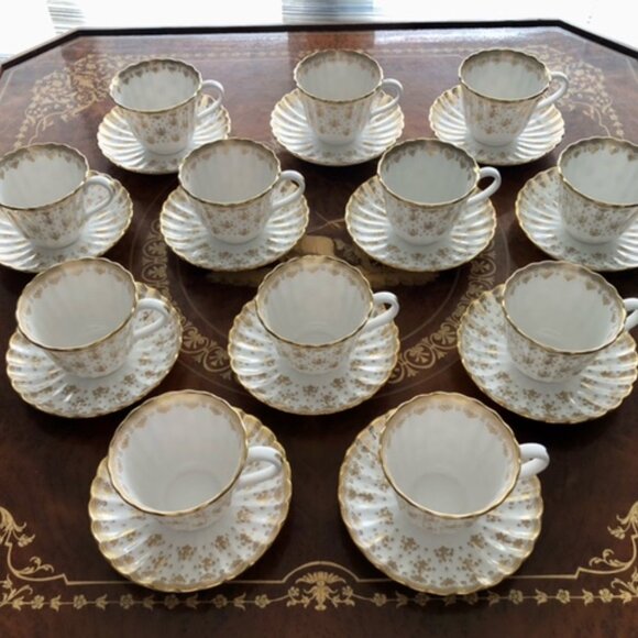 Pre-owned Spode Fleur De Lys Gold Cup & Saucer Set Lot Of 12 - Picture 7 of 9